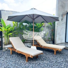 WOOD SUNBED 2PCS + UMBRELLA (ACRYLIC FABRIC) 300CM 1PCS